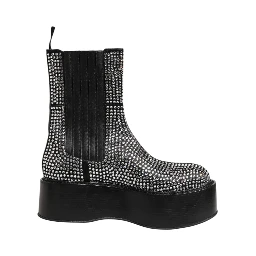 Black Crystal Strass Mid Calf Short Boots  Shoes