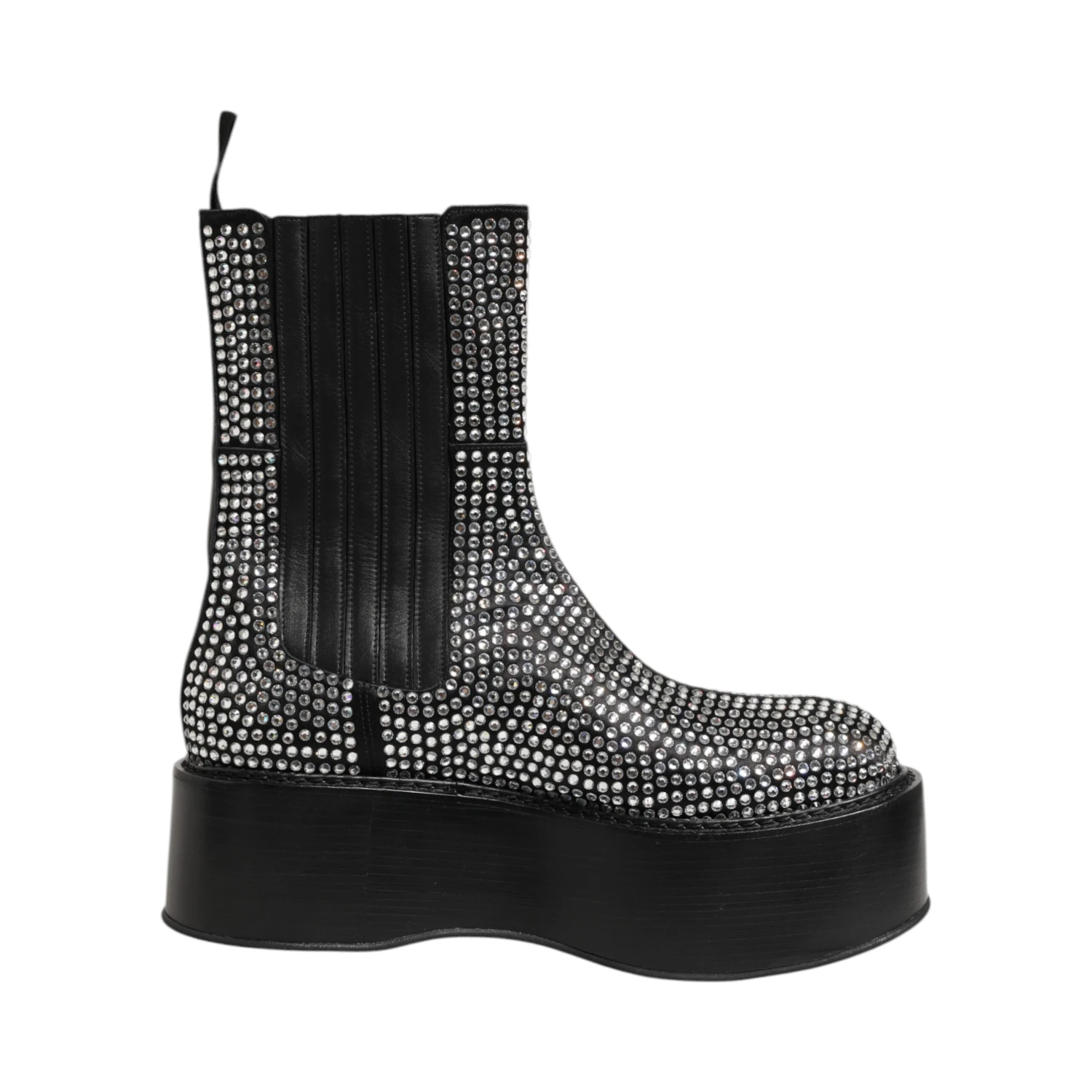 Black Crystal Strass Mid Calf Short Boots  Shoes
