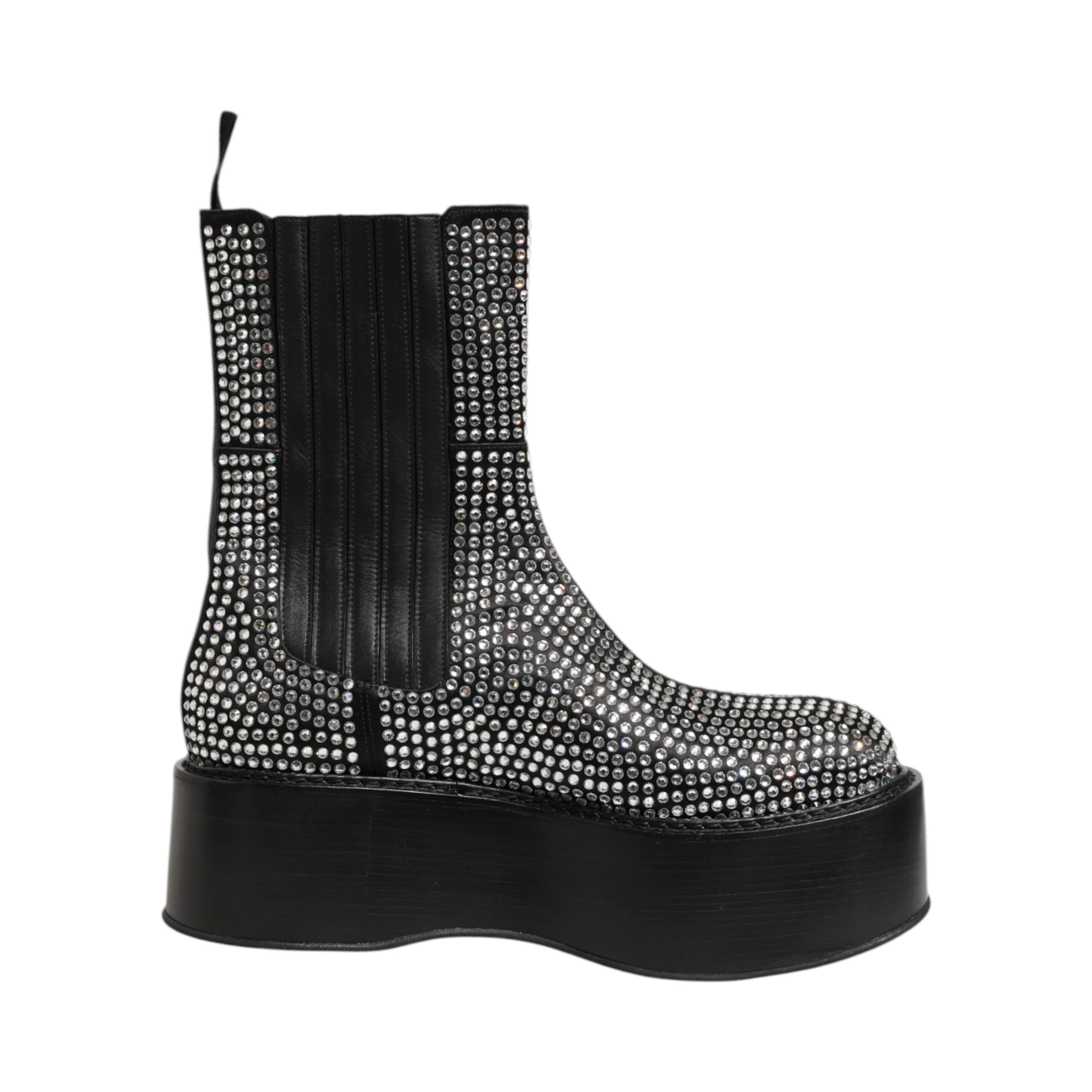 Black Crystal Strass Mid Calf Short Boots  Shoes