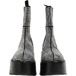 Black Crystal Strass Mid Calf Short Boots  Shoes