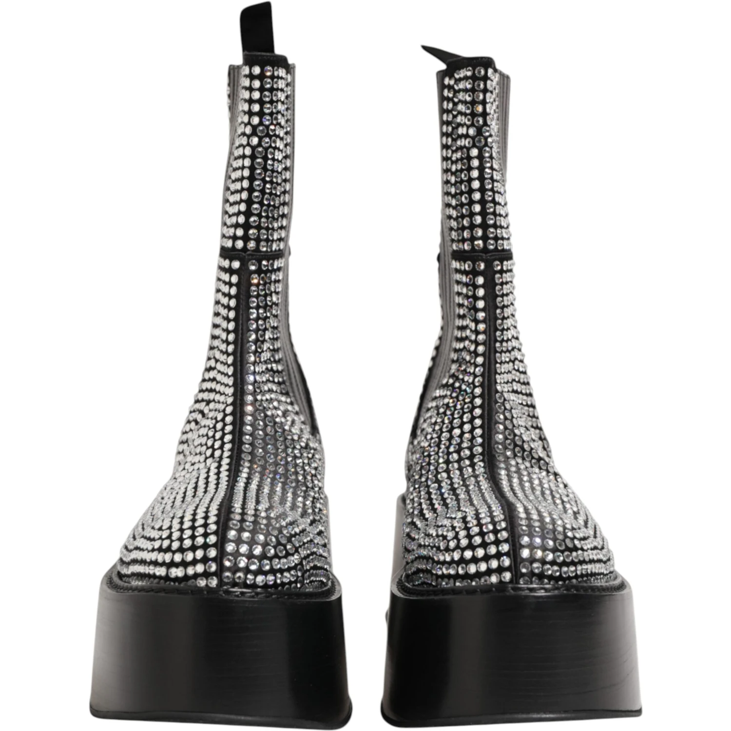 Black Crystal Strass Mid Calf Short Boots  Shoes