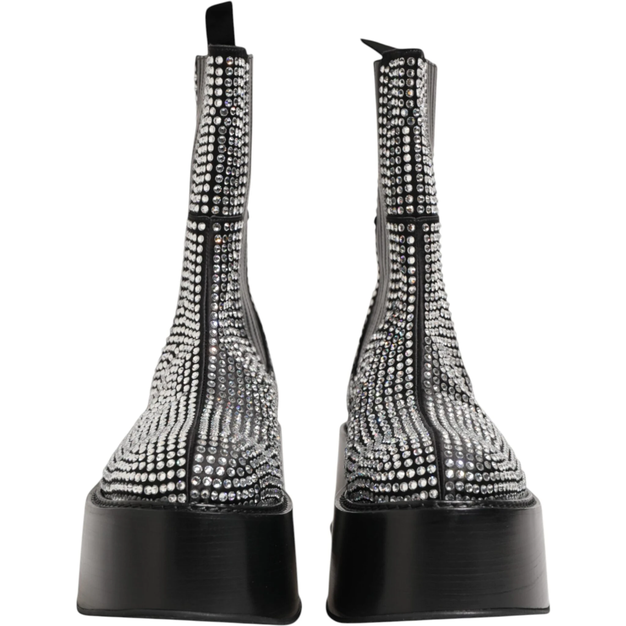 Black Crystal Strass Mid Calf Short Boots  Shoes