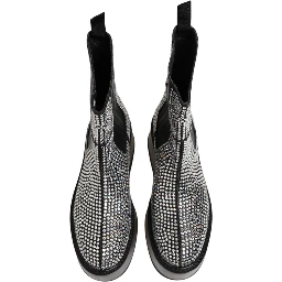 Black Crystal Strass Mid Calf Short Boots  Shoes