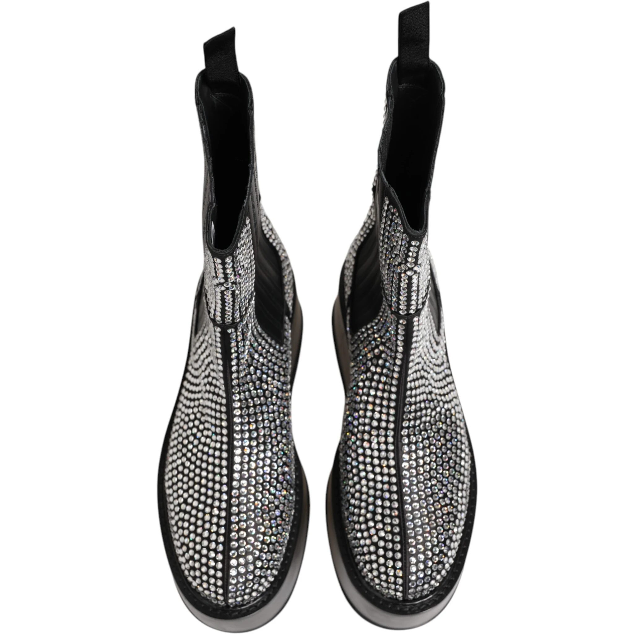 Black Crystal Strass Mid Calf Short Boots  Shoes
