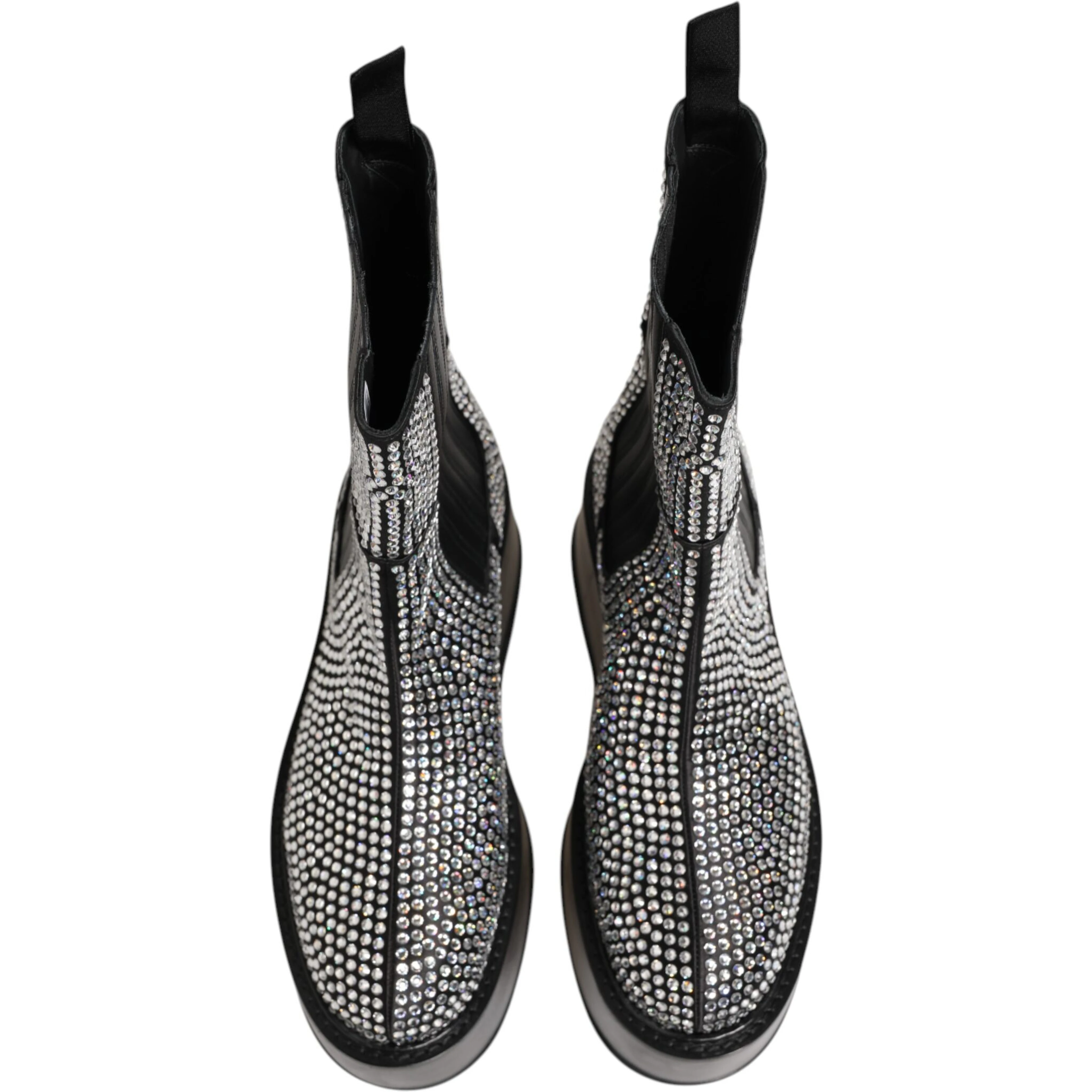 Black Crystal Strass Mid Calf Short Boots  Shoes