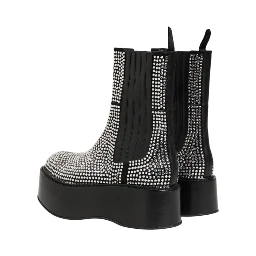 Black Crystal Strass Mid Calf Short Boots  Shoes
