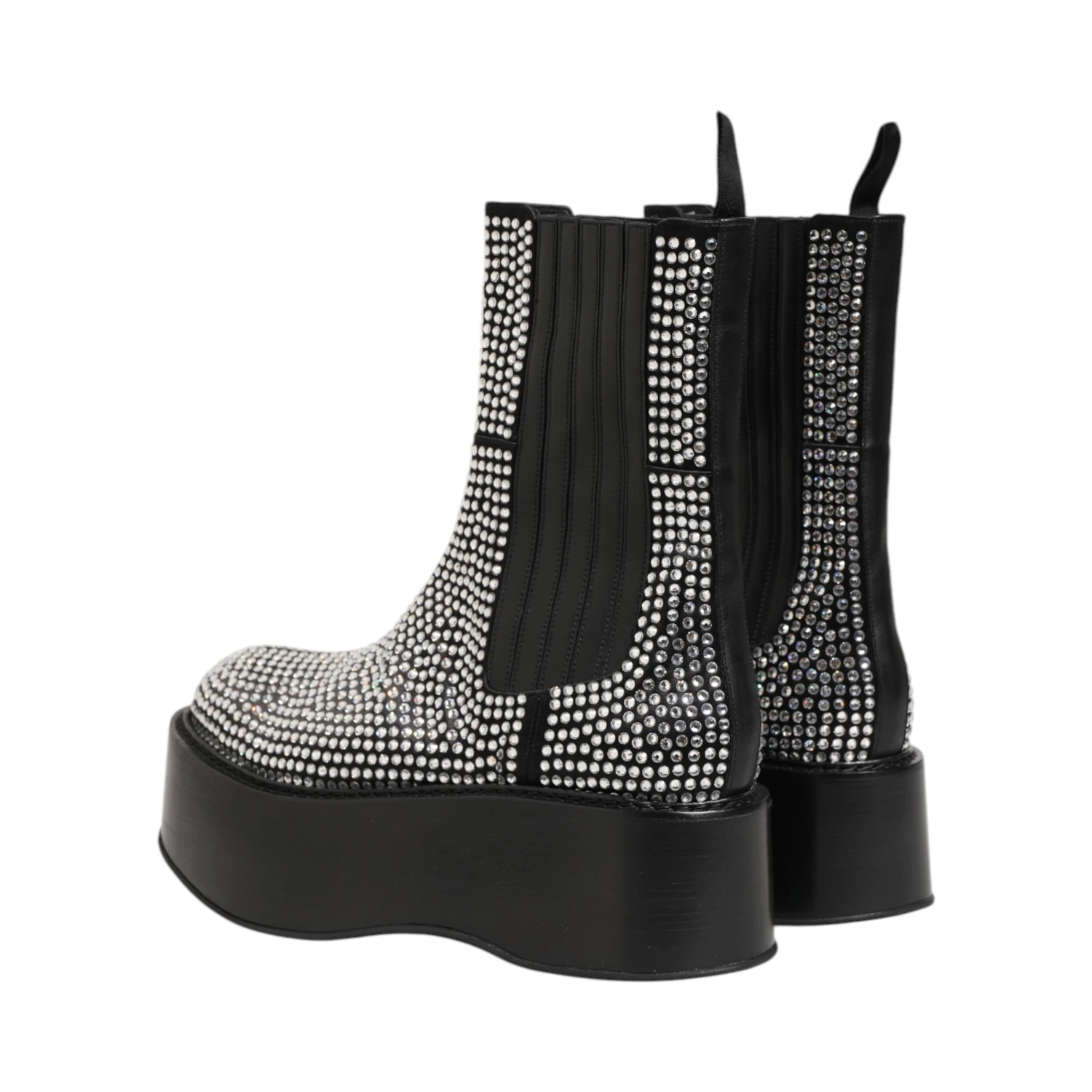 Black Crystal Strass Mid Calf Short Boots  Shoes