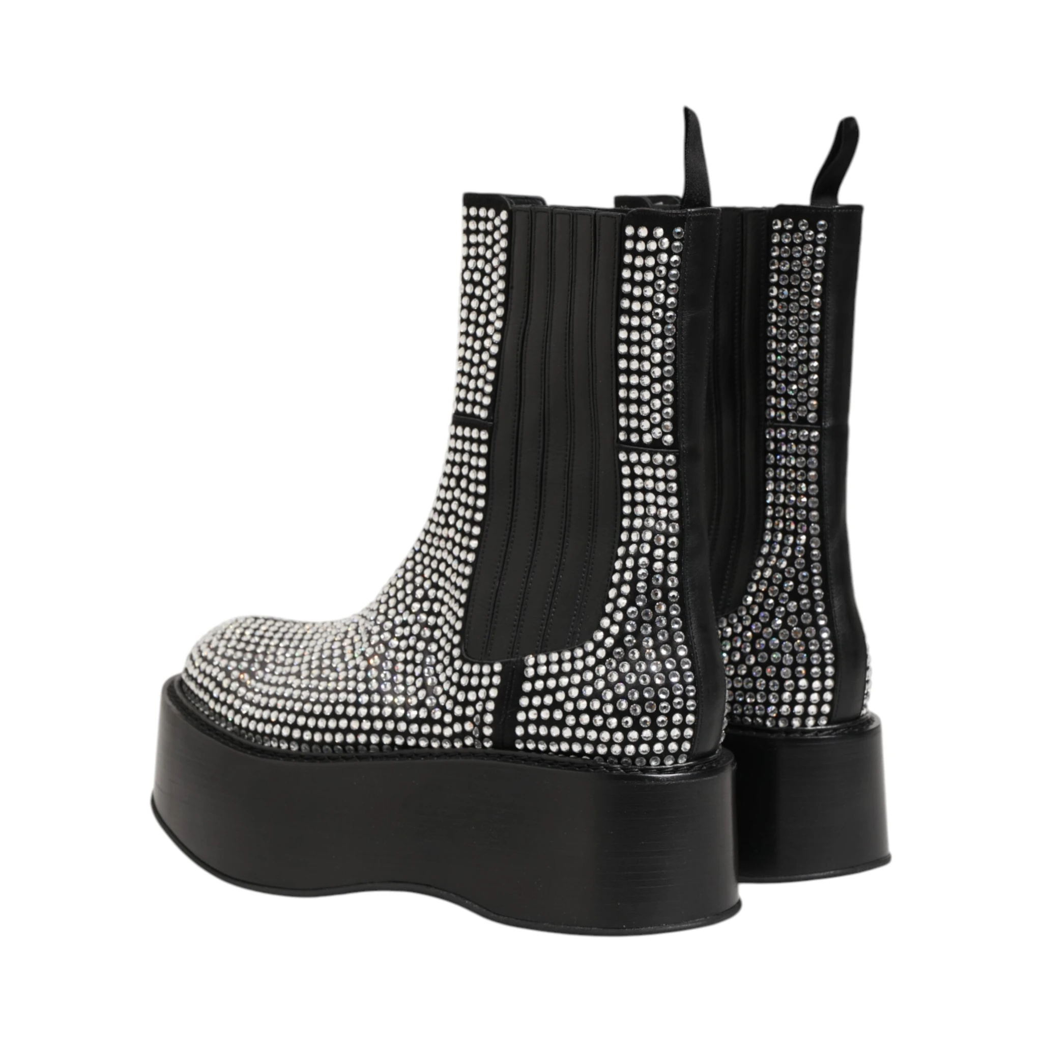 Black Crystal Strass Mid Calf Short Boots  Shoes
