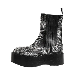 Black Crystal Strass Mid Calf Short Boots  Shoes