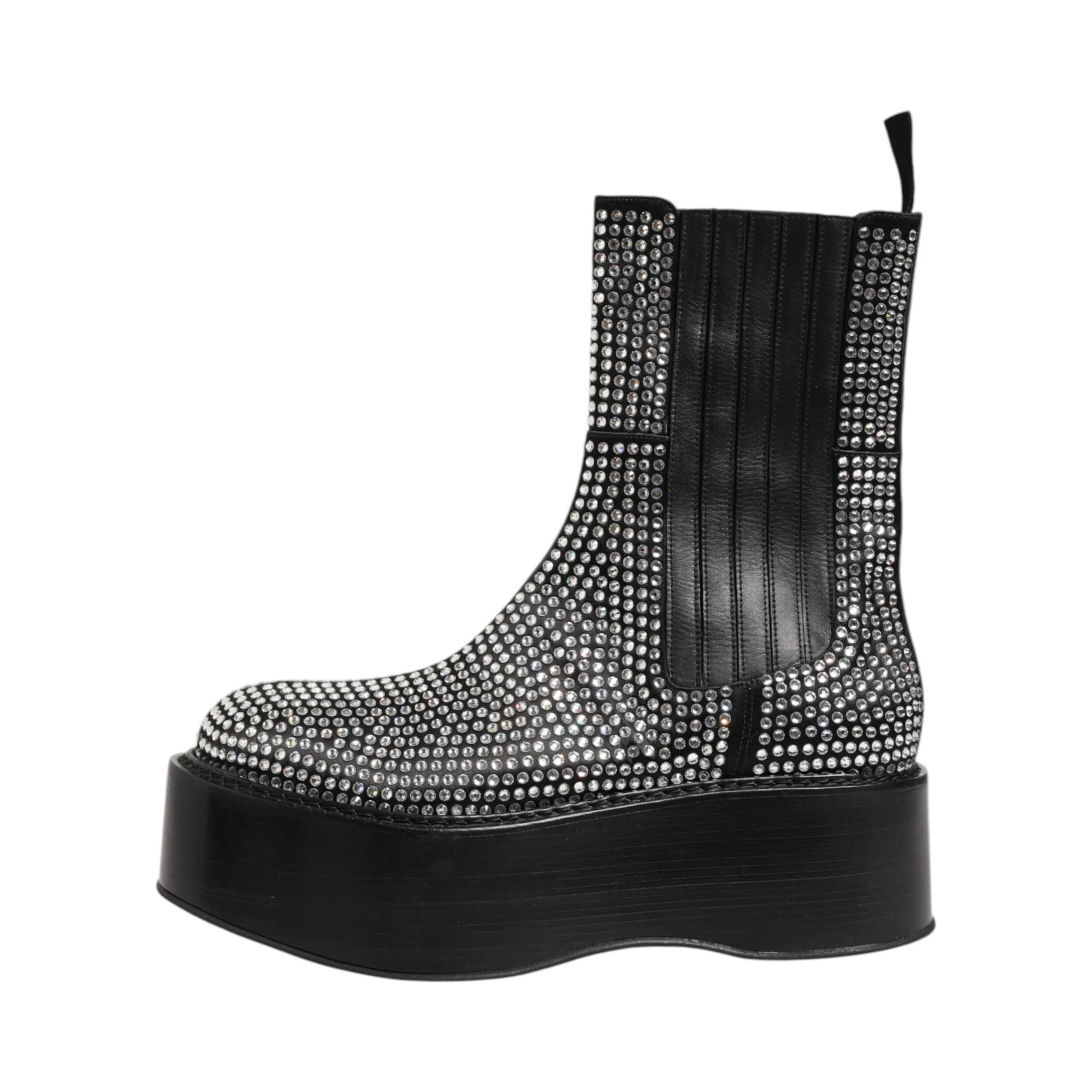 Black Crystal Strass Mid Calf Short Boots  Shoes