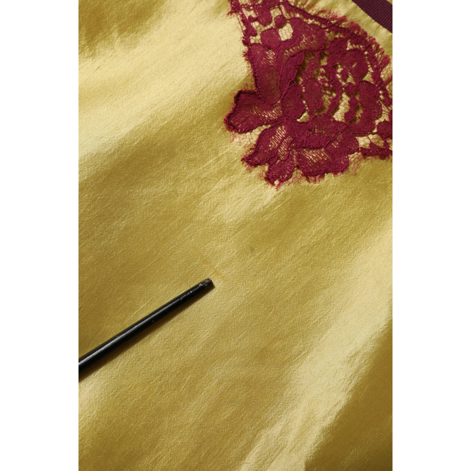 Yellow Silk Satin Floral Lace Short Sleeves Top