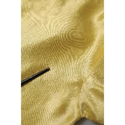 Yellow Silk Satin Floral Lace Short Sleeves Top