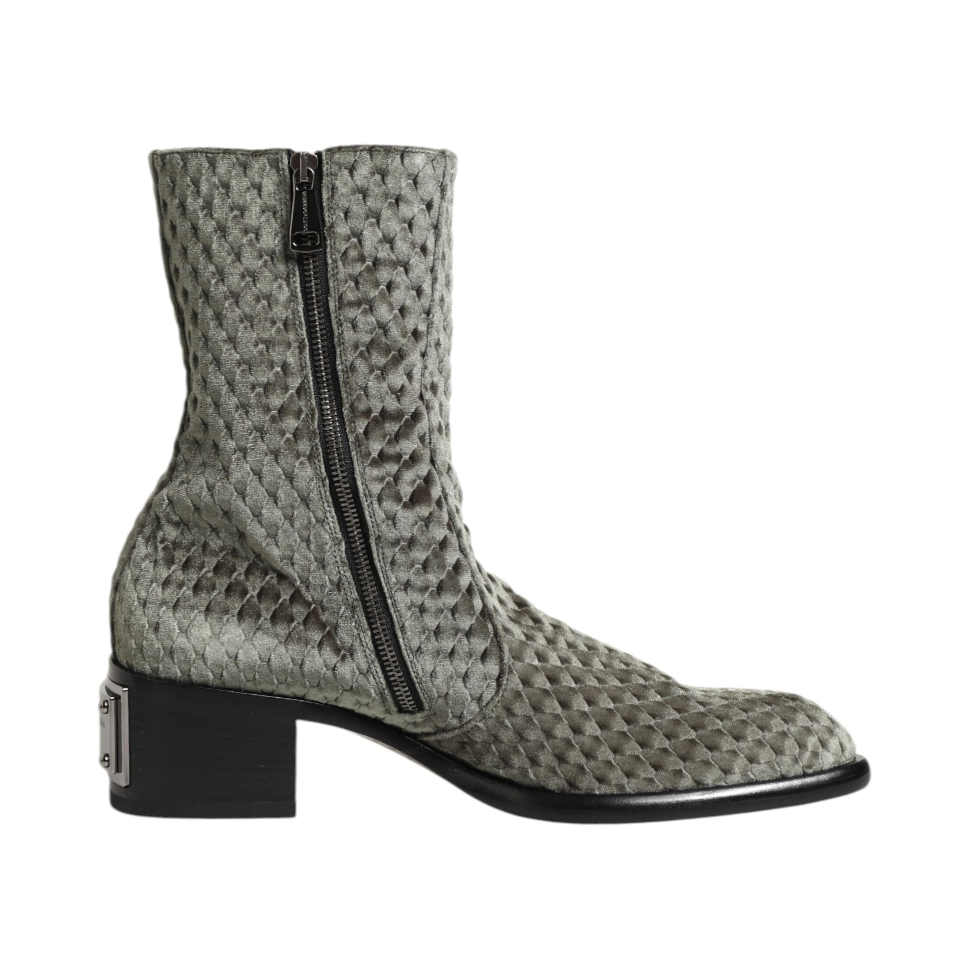 Gray Cotton Velvet Mid Calf Short Boots Shoes