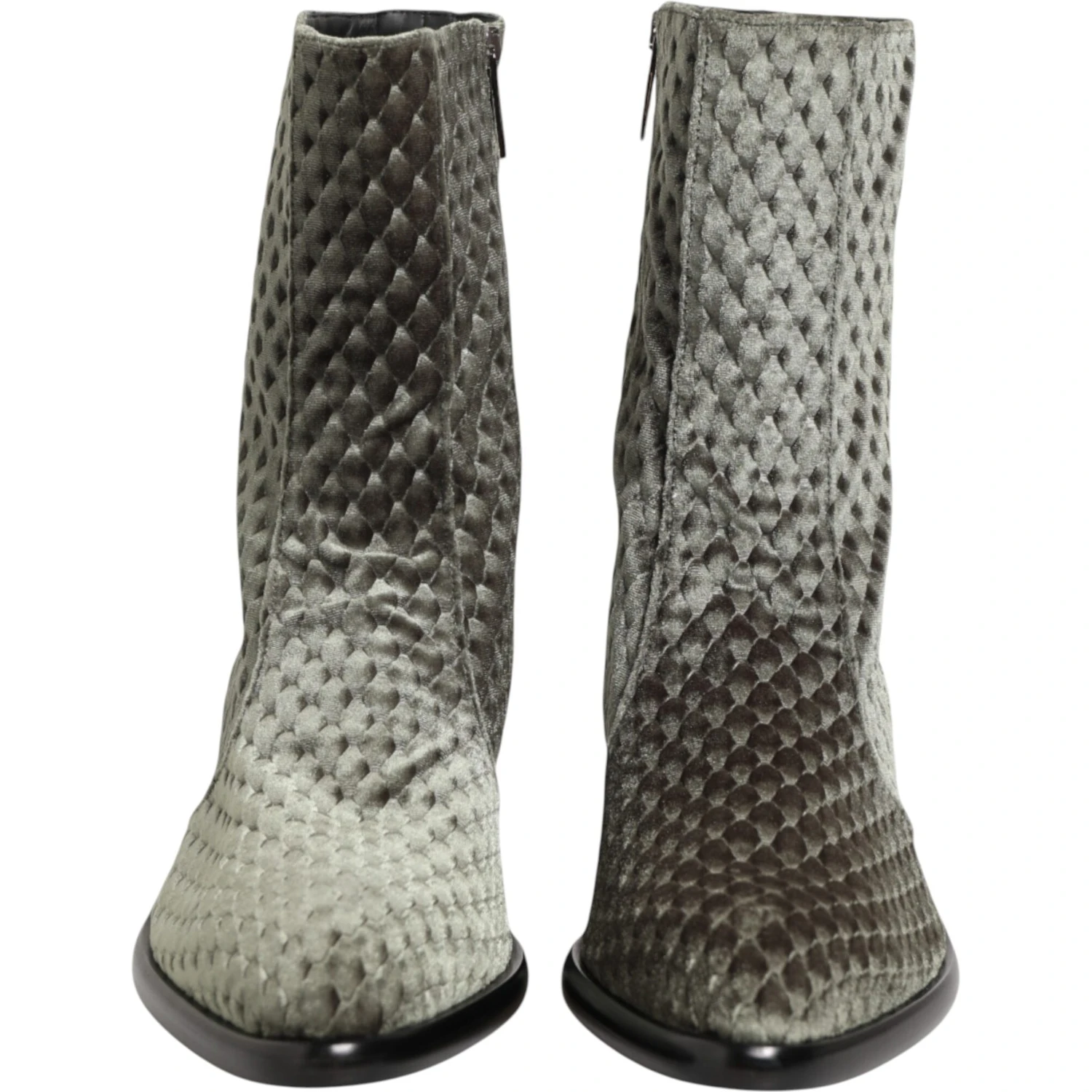 Gray Cotton Velvet Mid Calf Short Boots Shoes