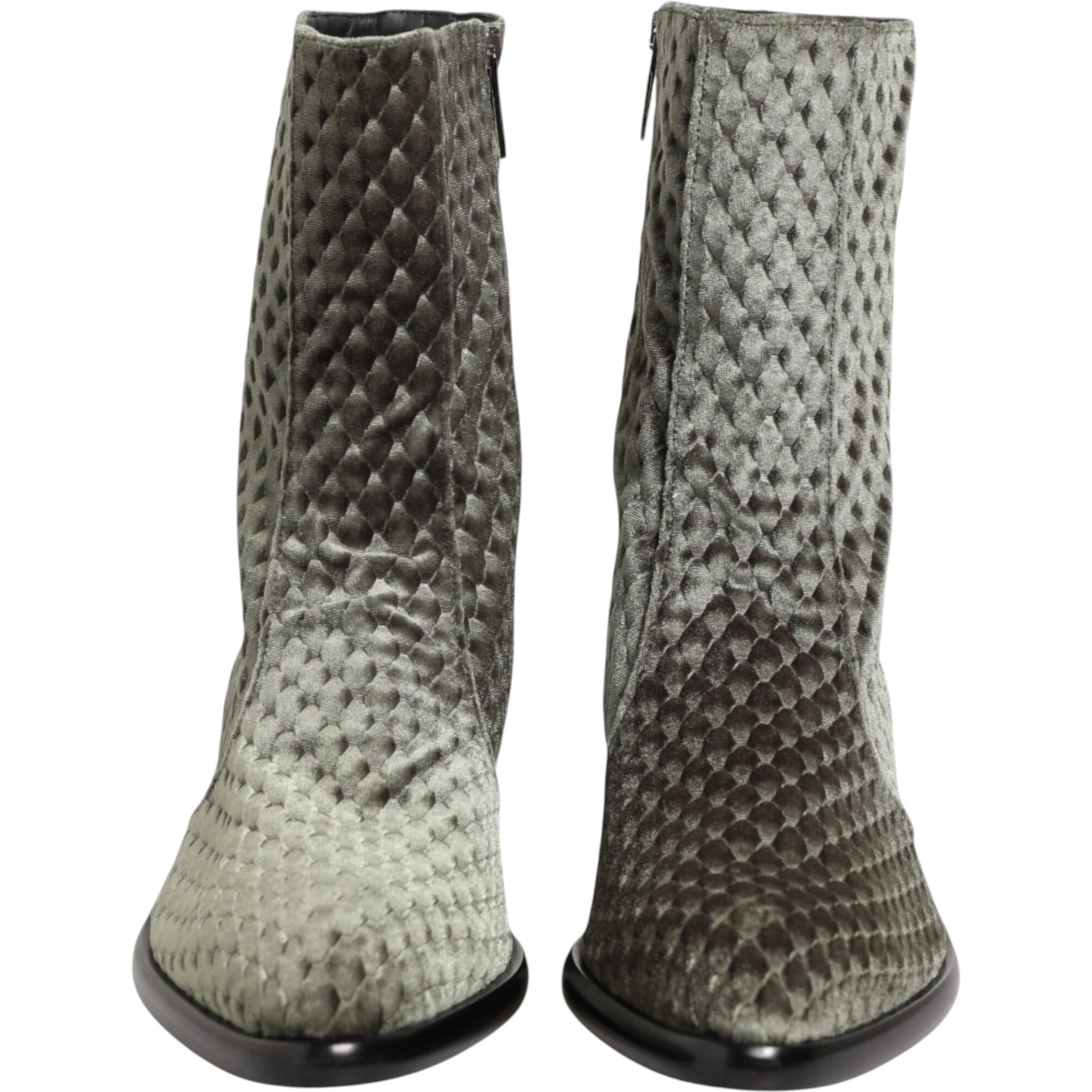 Gray Cotton Velvet Mid Calf Short Boots Shoes