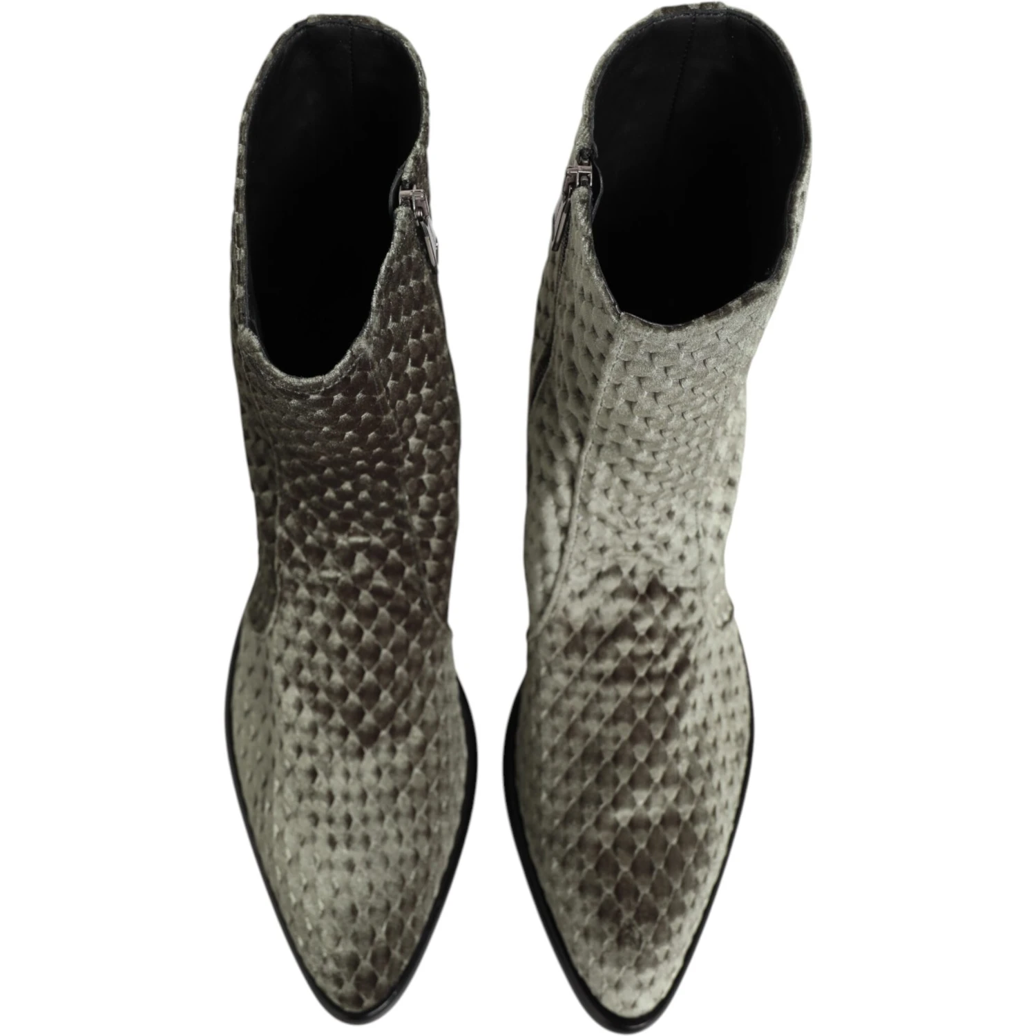 Gray Cotton Velvet Mid Calf Short Boots Shoes