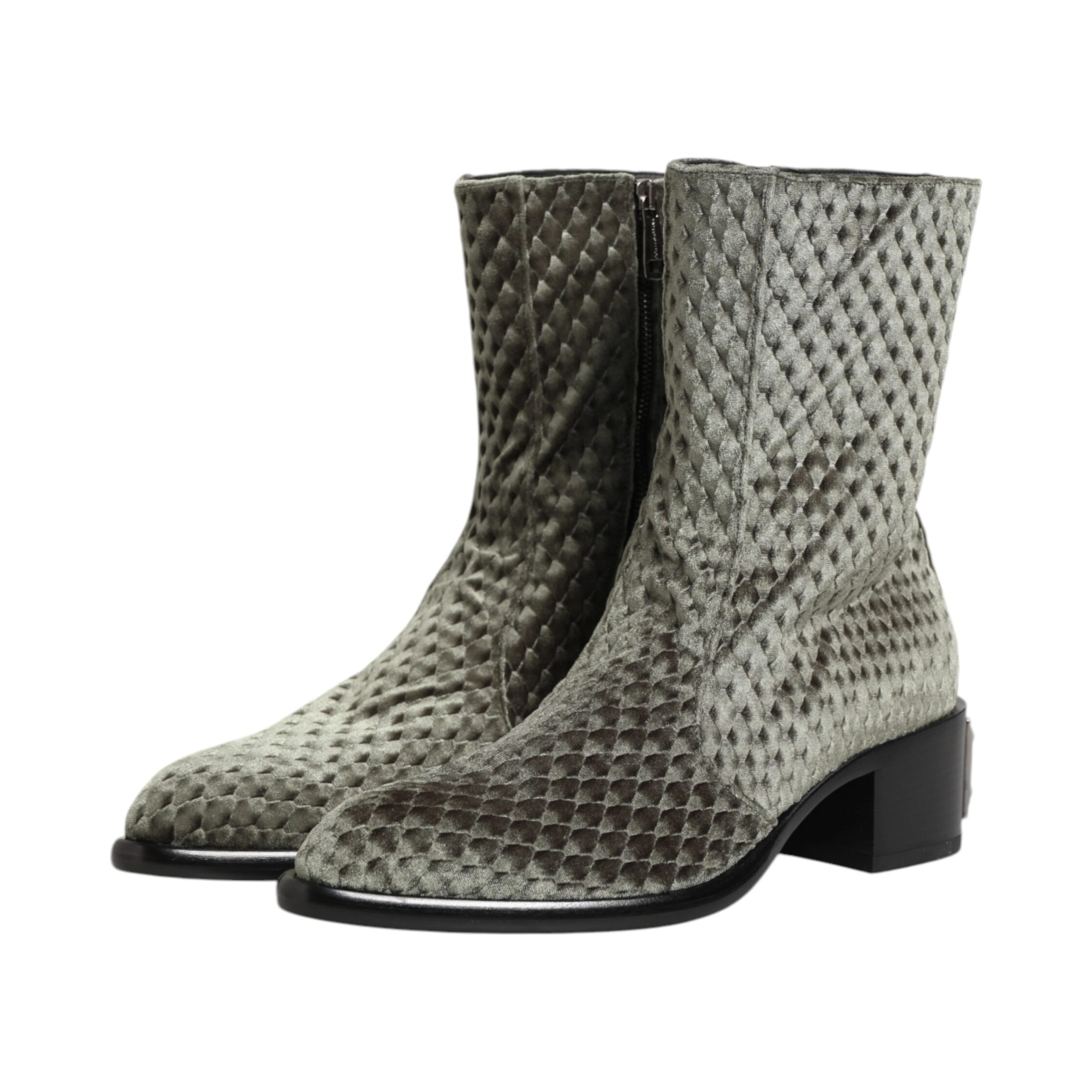 Gray Cotton Velvet Mid Calf Short Boots Shoes