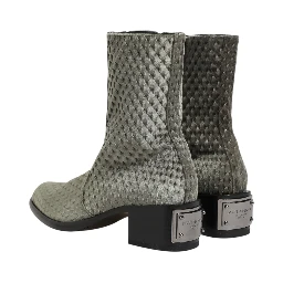 Gray Cotton Velvet Mid Calf Short Boots Shoes
