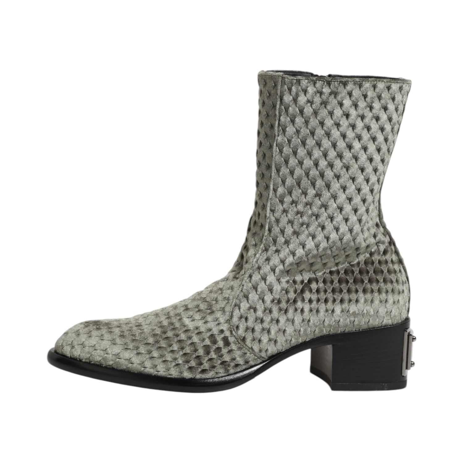 Gray Cotton Velvet Mid Calf Short Boots Shoes