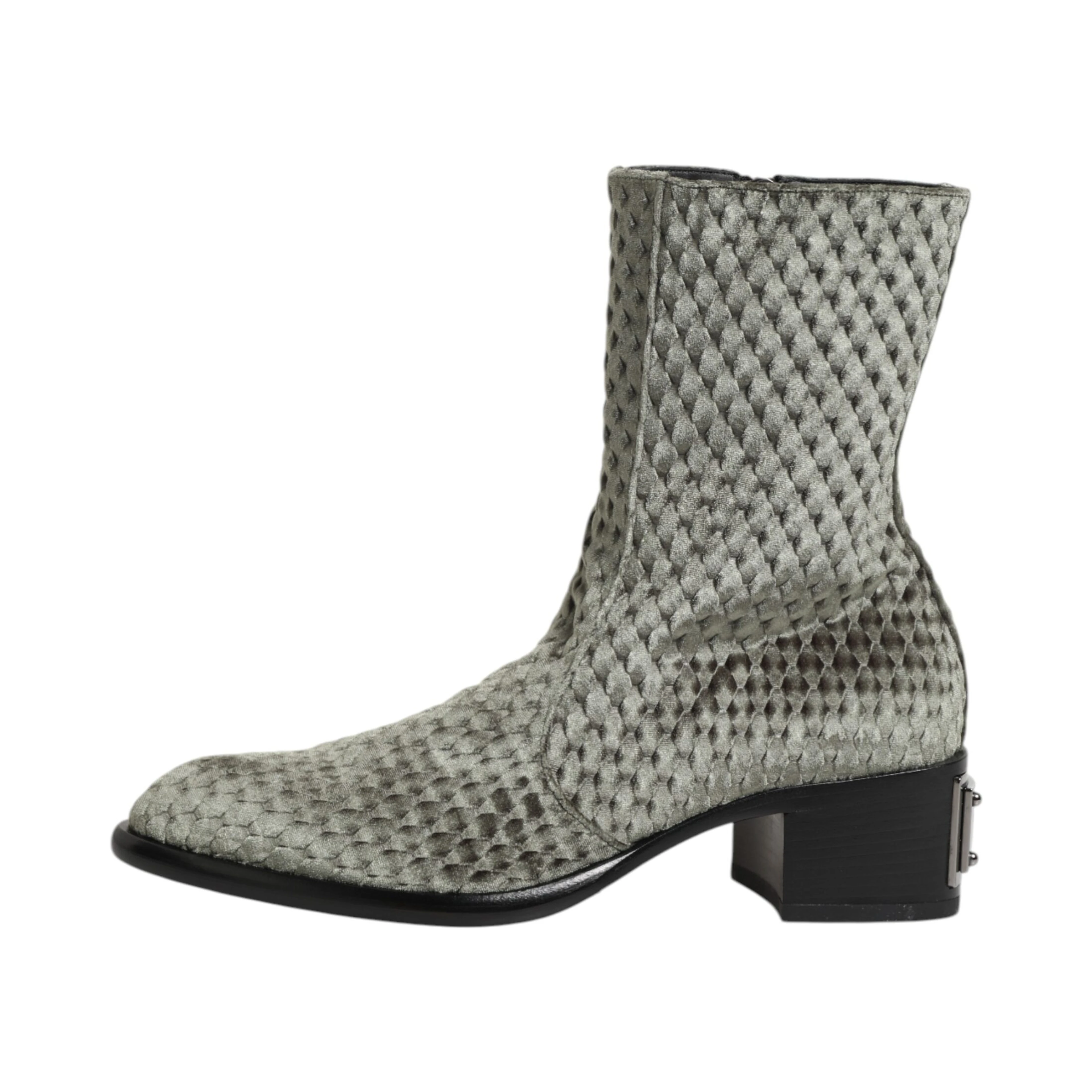 Gray Cotton Velvet Mid Calf Short Boots Shoes