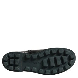 Black Logo Plaque Mid Calf Biker Boots Shoes