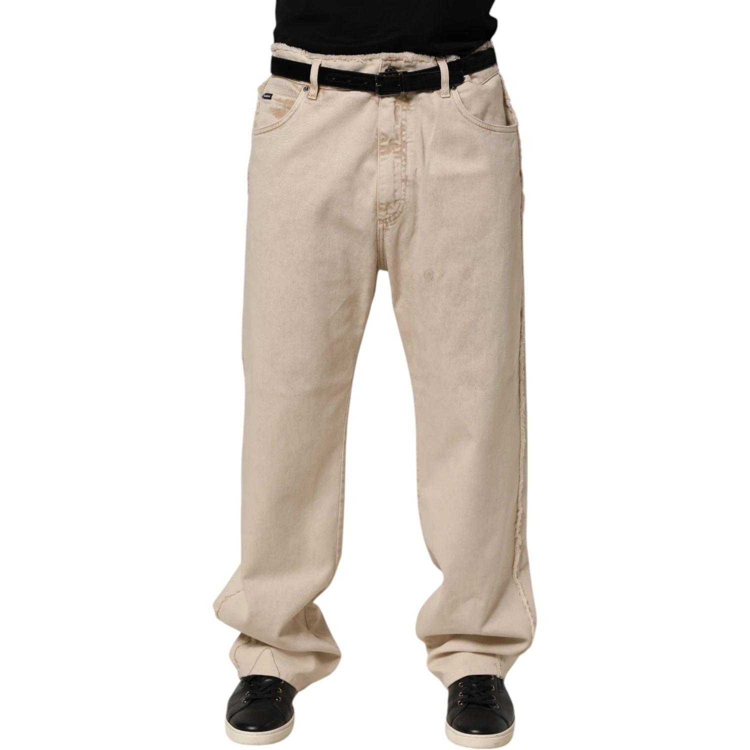 Beige Cotton Straight Denim Trouser Jeans
