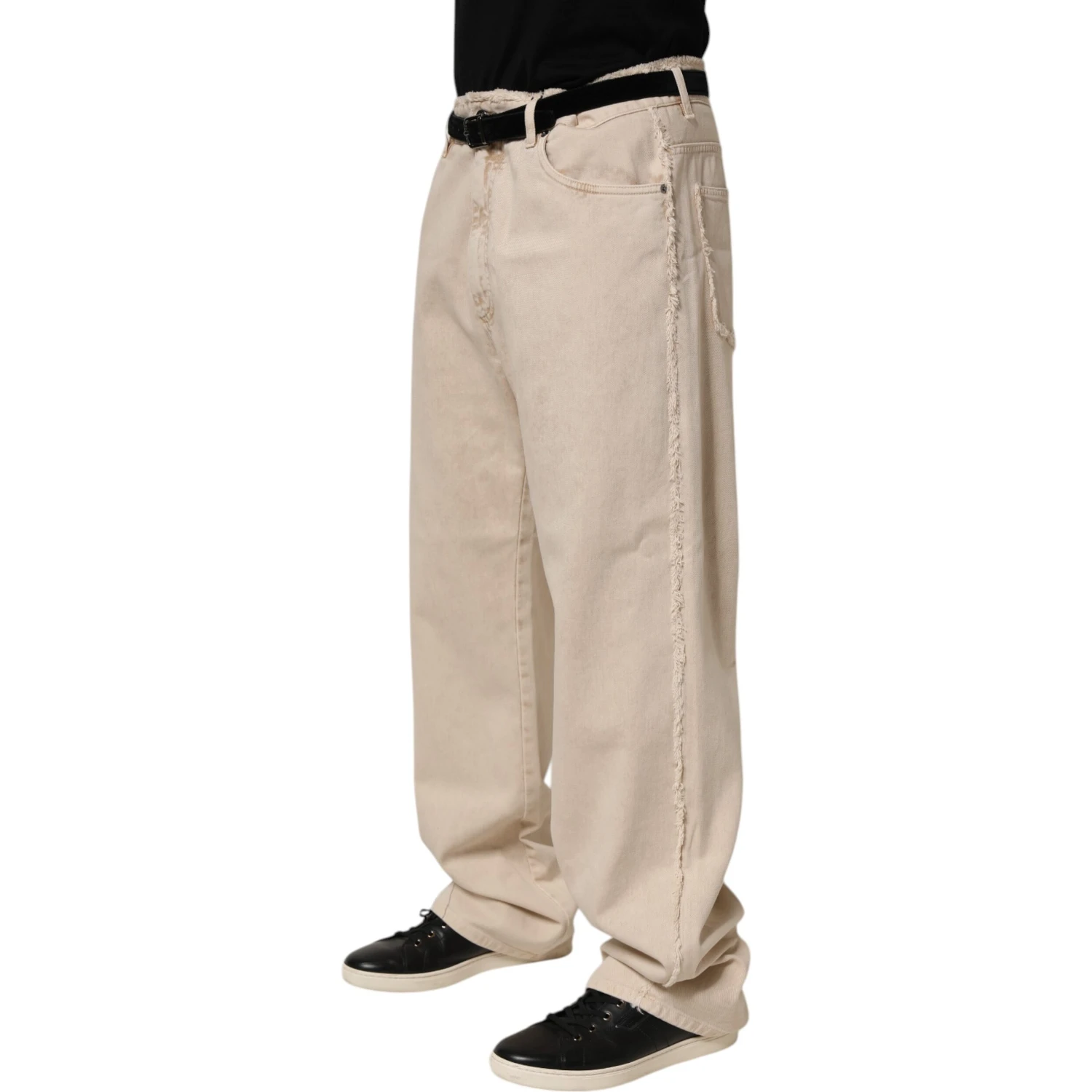 Beige Cotton Straight Denim Trouser Jeans