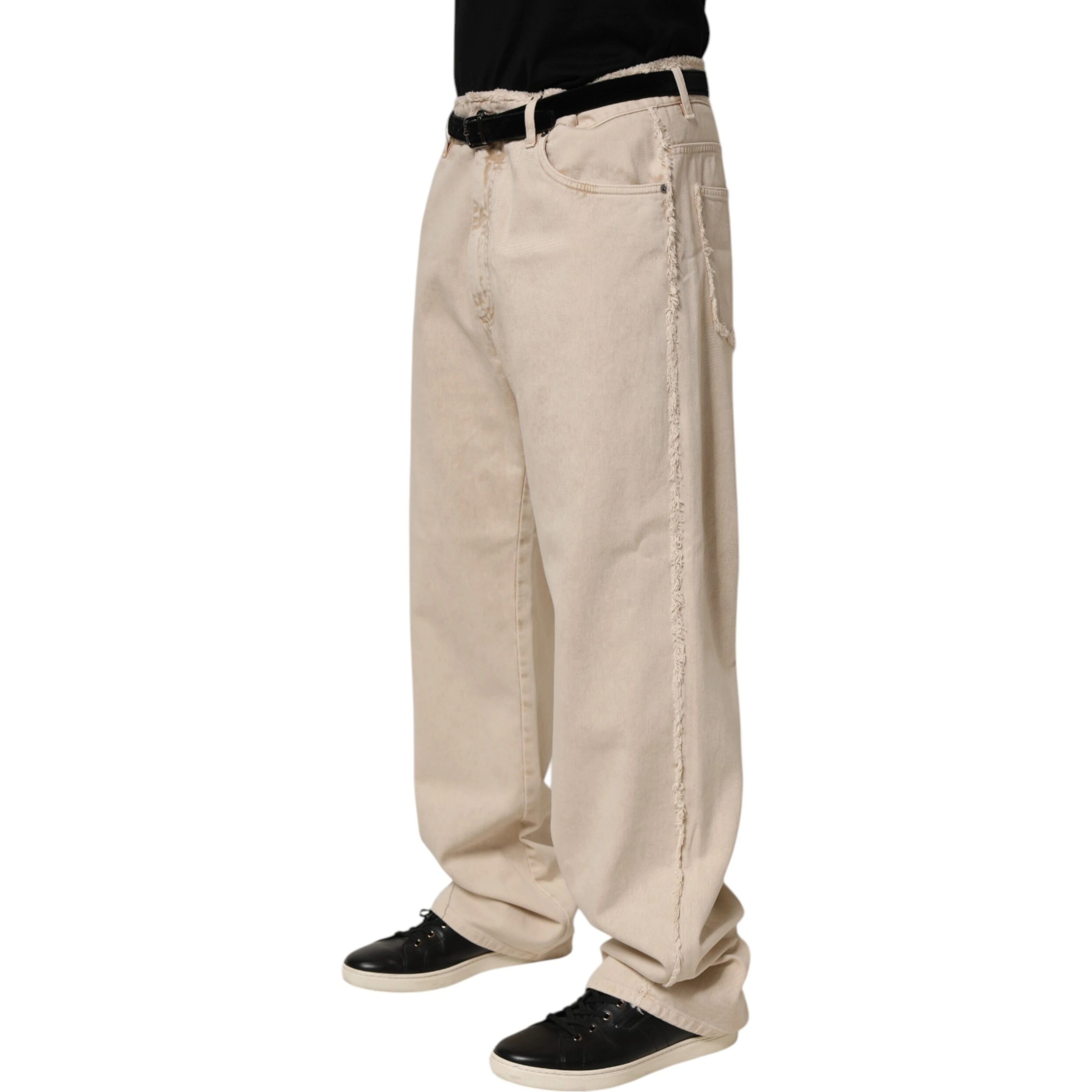 Beige Cotton Straight Denim Trouser Jeans
