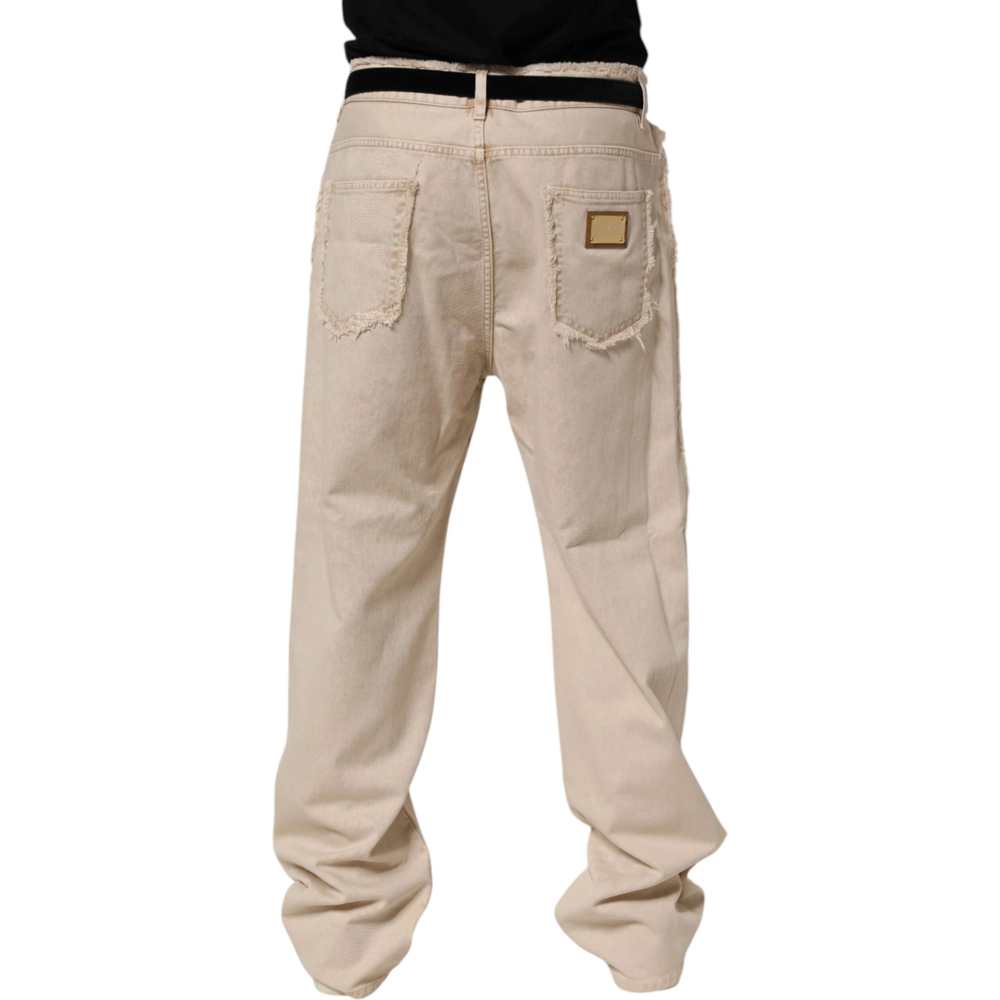 Beige Cotton Straight Denim Trouser Jeans