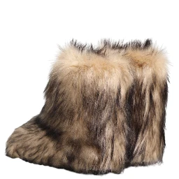Brown Faux Skim Ski Fur Men Short Boots Shoes
