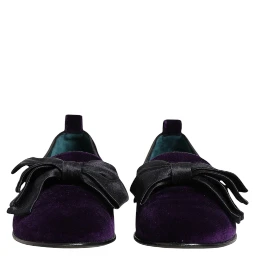 Purple Suede Cotton Bow Slip On Loafers Shoes