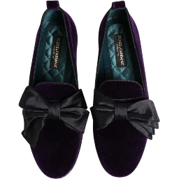 Purple Suede Cotton Bow Slip On Loafers Shoes