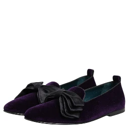 Purple Suede Cotton Bow Slip On Loafers Shoes