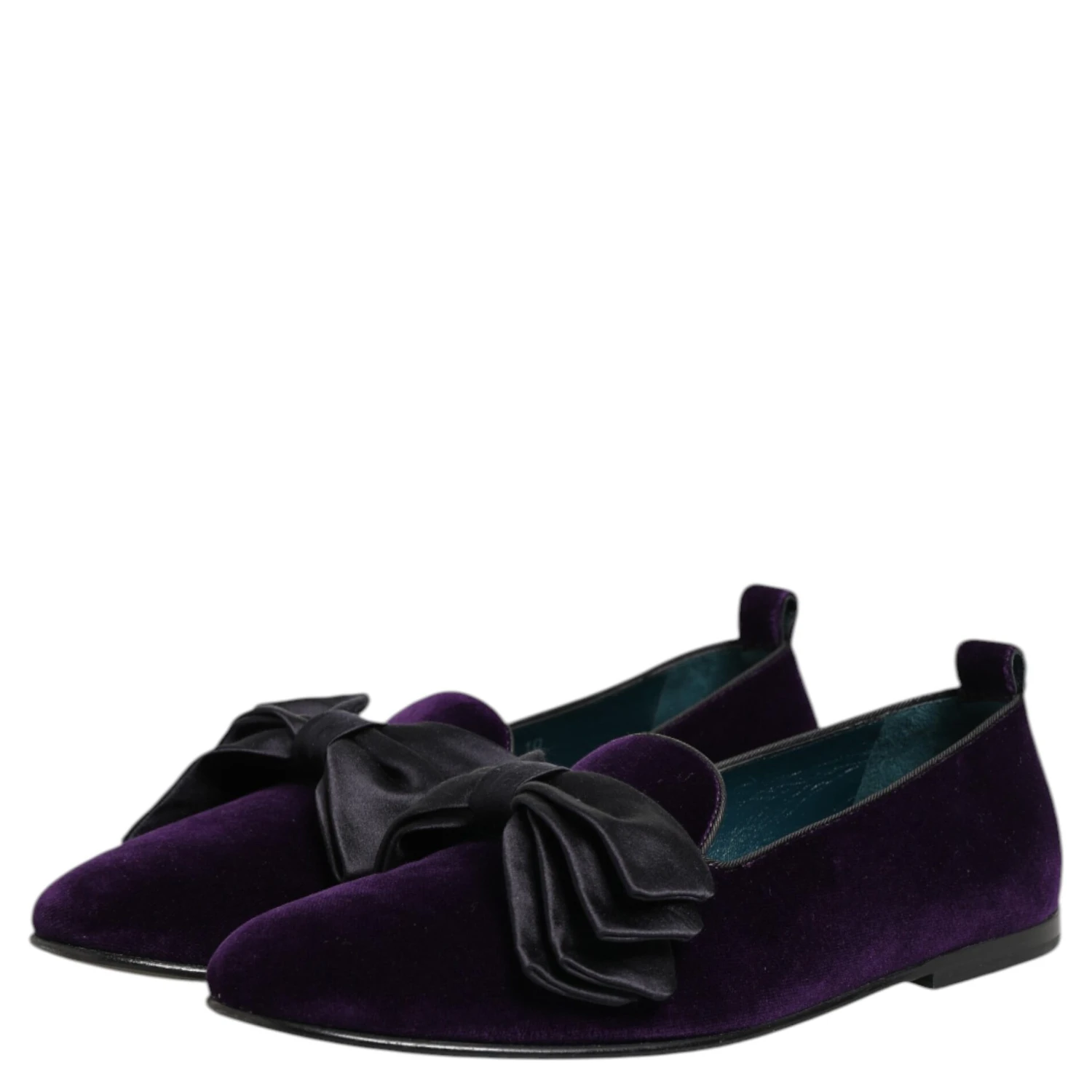 Purple Suede Cotton Bow Slip On Loafers Shoes