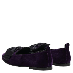 Purple Suede Cotton Bow Slip On Loafers Shoes