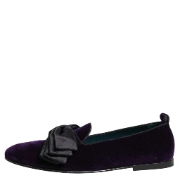 Purple Suede Cotton Bow Slip On Loafers Shoes
