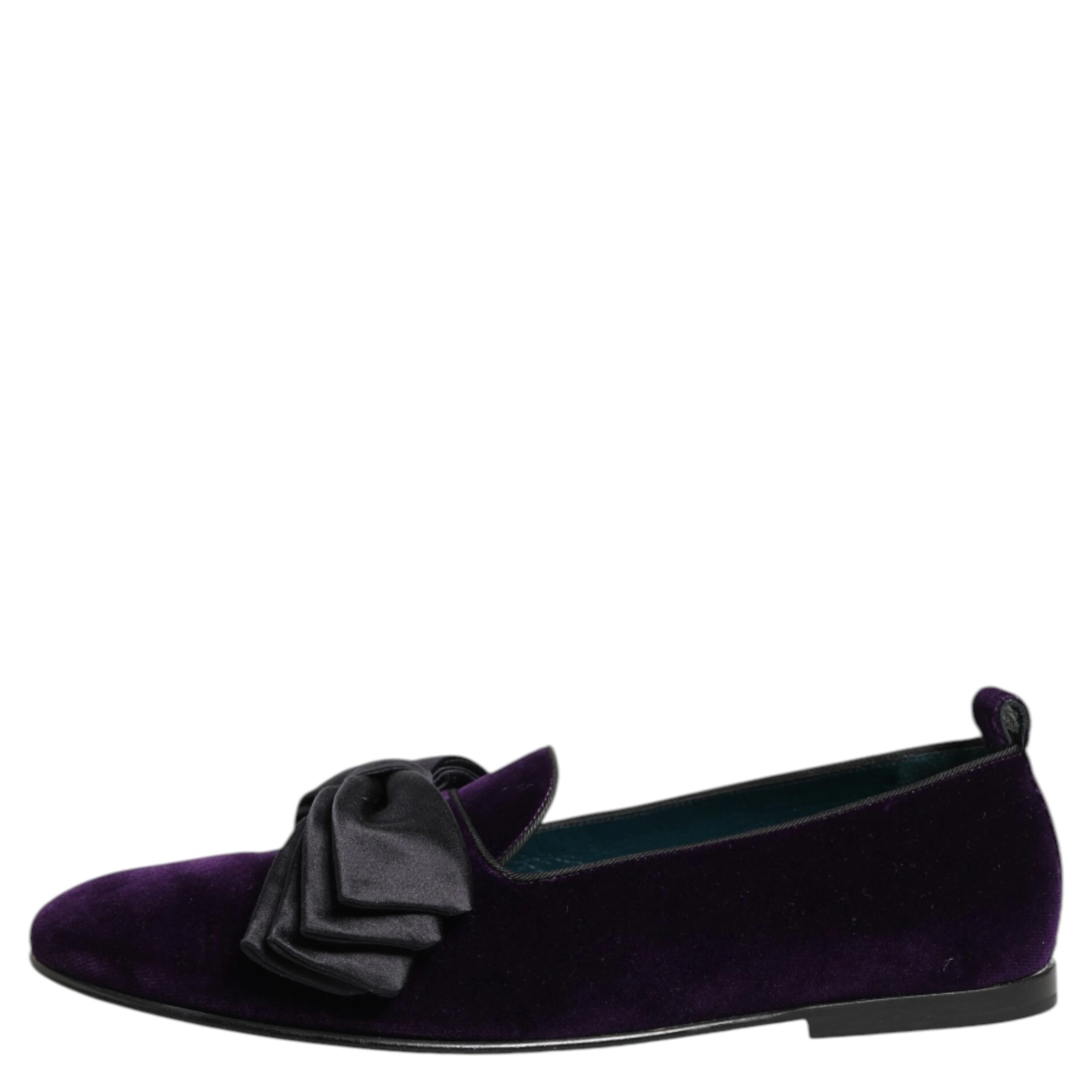 Purple Suede Cotton Bow Slip On Loafers Shoes