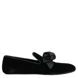 Black Suede Cotton Rose Slip On Loafers Shoes