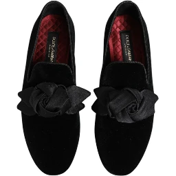 Black Suede Cotton Rose Slip On Loafers Shoes