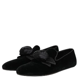 Black Suede Cotton Rose Slip On Loafers Shoes