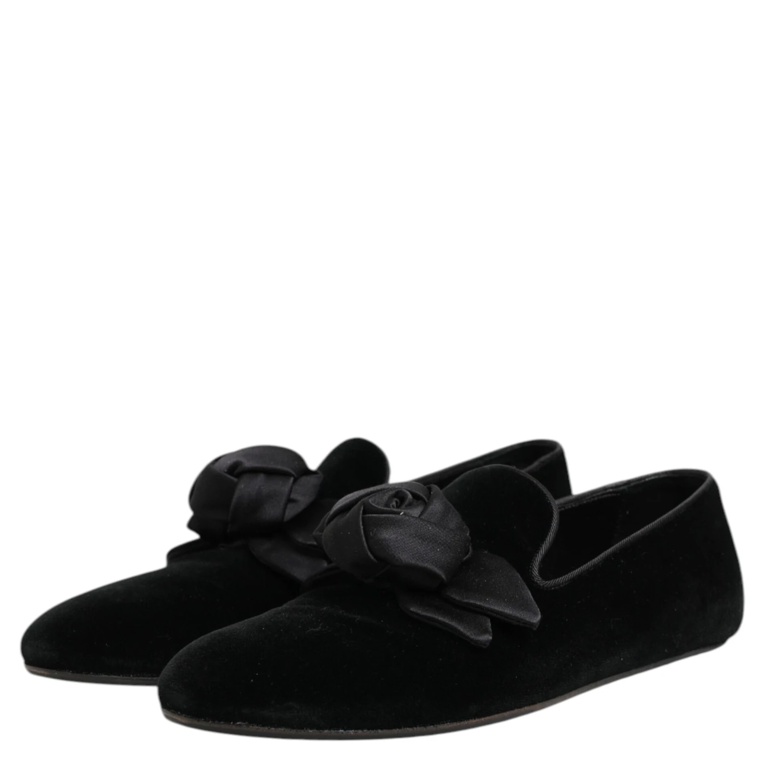 Black Suede Cotton Rose Slip On Loafers Shoes