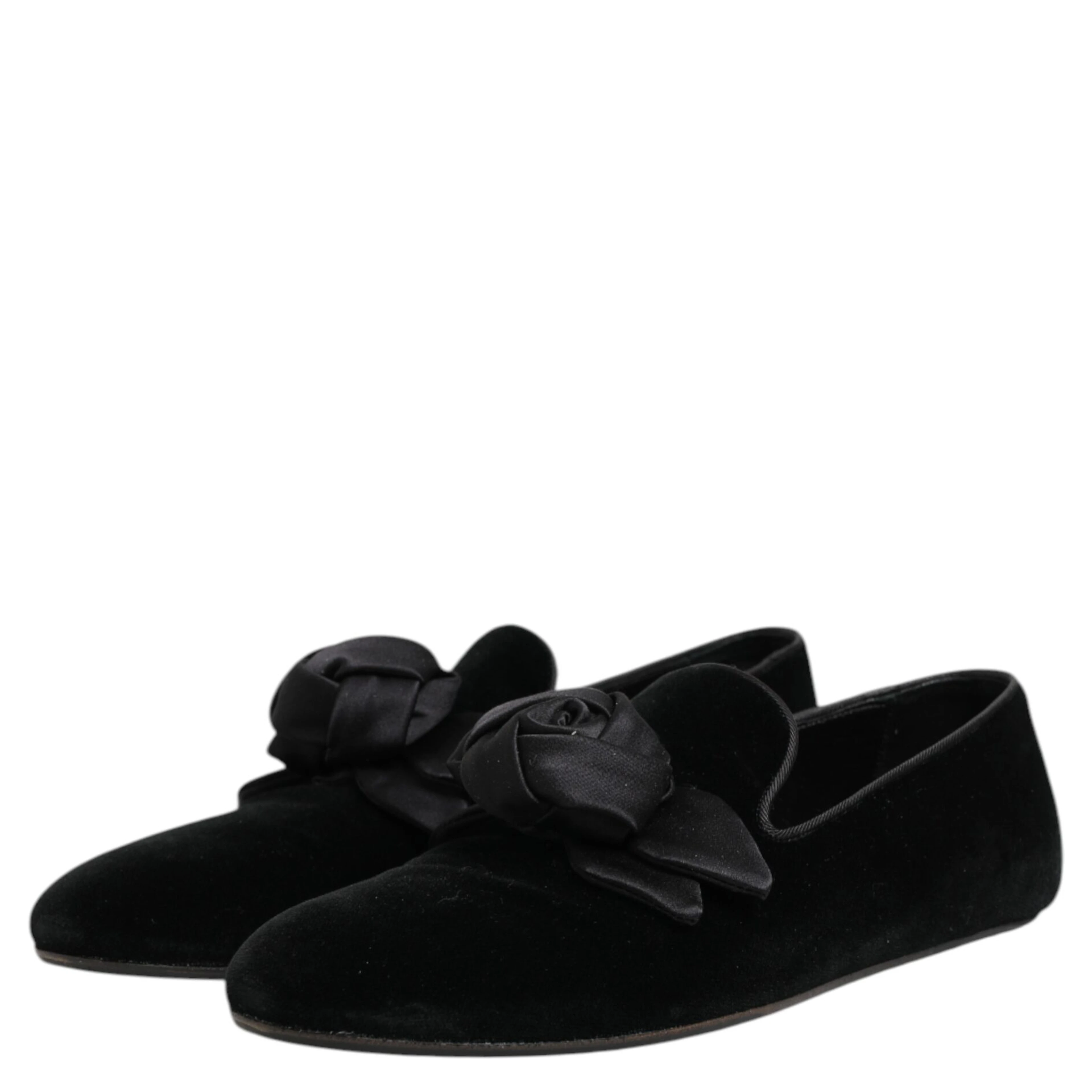 Black Suede Cotton Rose Slip On Loafers Shoes