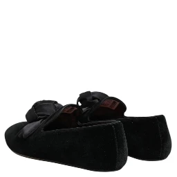 Black Suede Cotton Rose Slip On Loafers Shoes