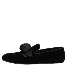 Black Suede Cotton Rose Slip On Loafers Shoes