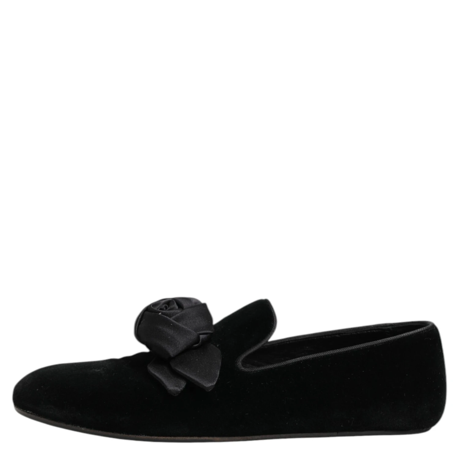 Black Suede Cotton Rose Slip On Loafers Shoes