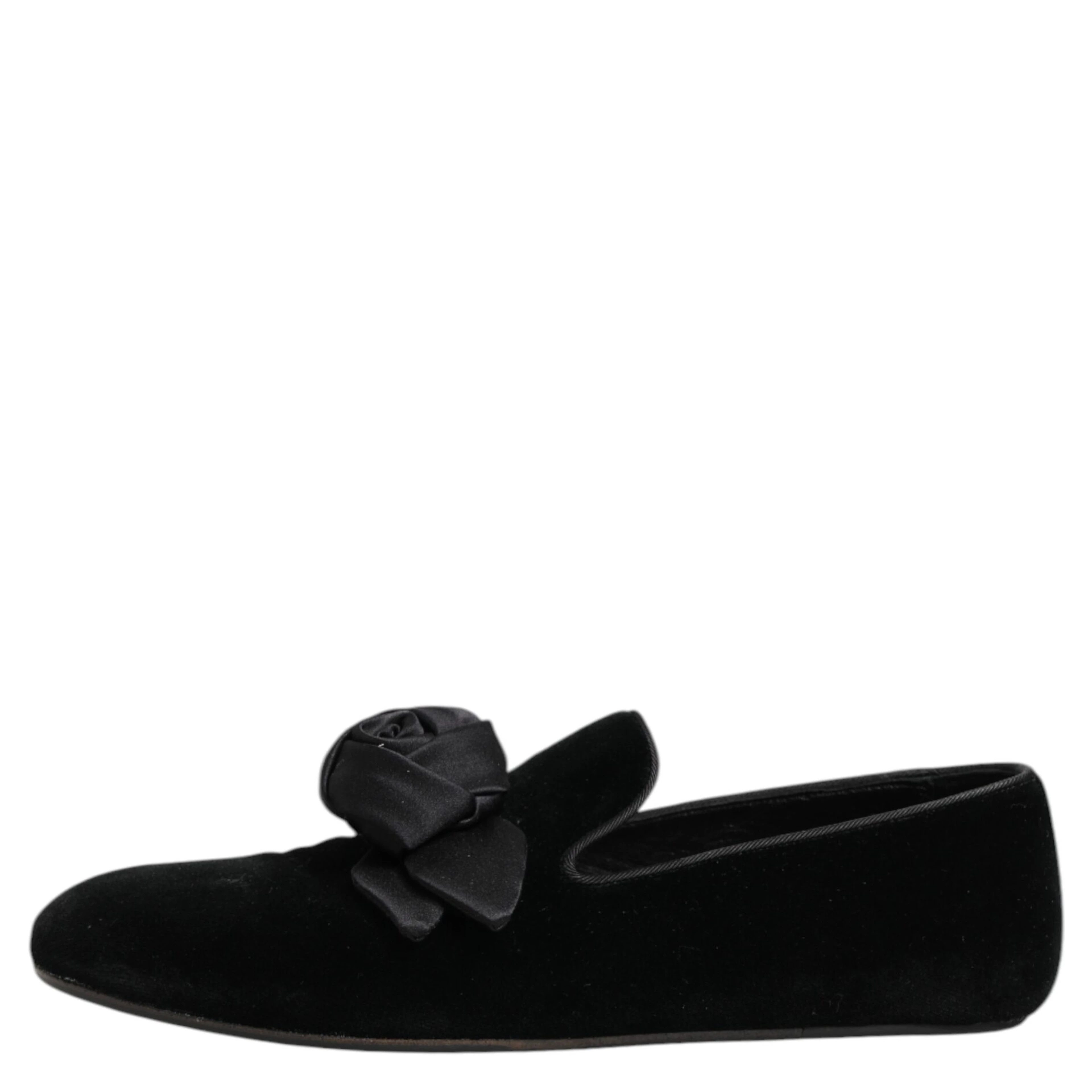 Black Suede Cotton Rose Slip On Loafers Shoes