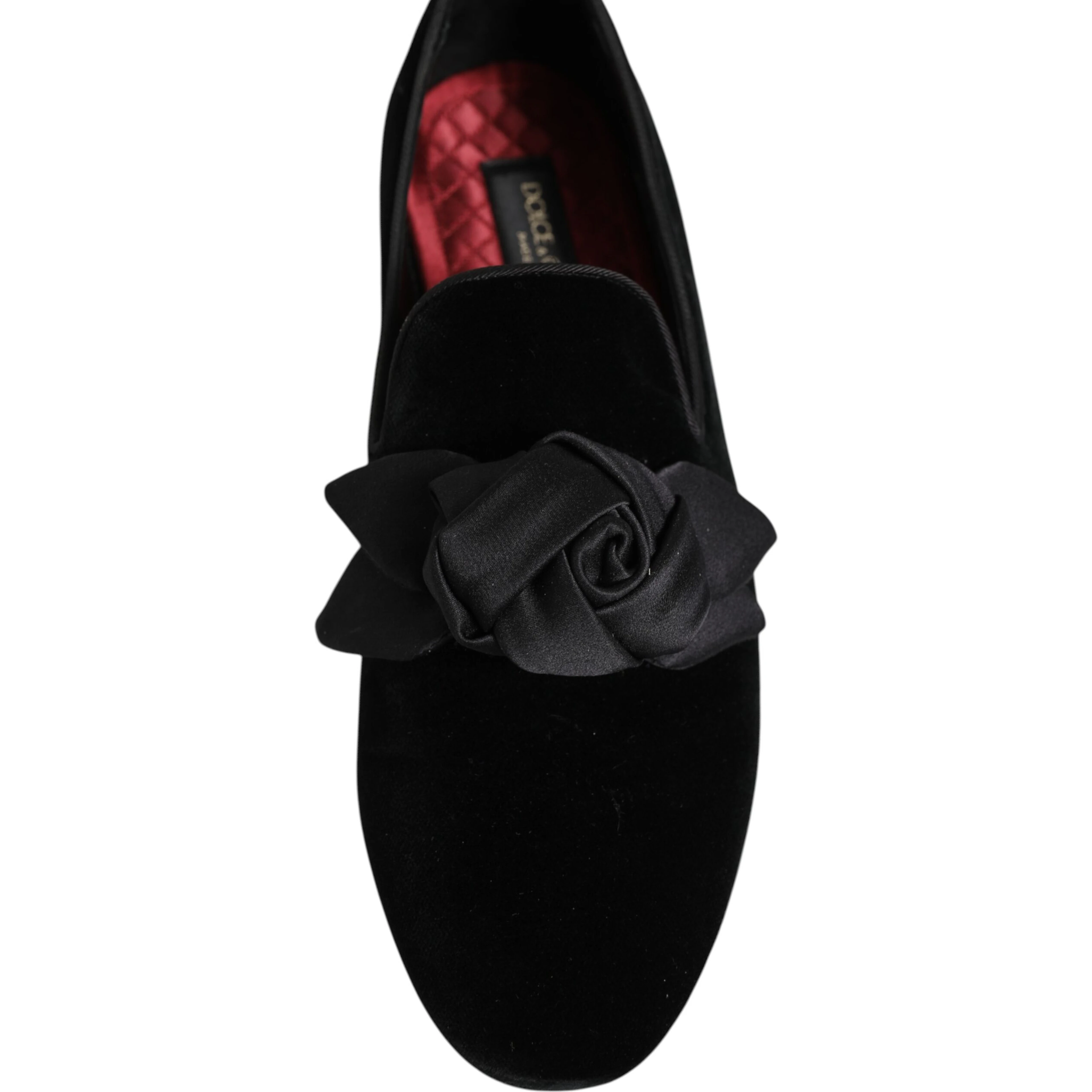 Black Suede Cotton Rose Slip On Loafers Shoes