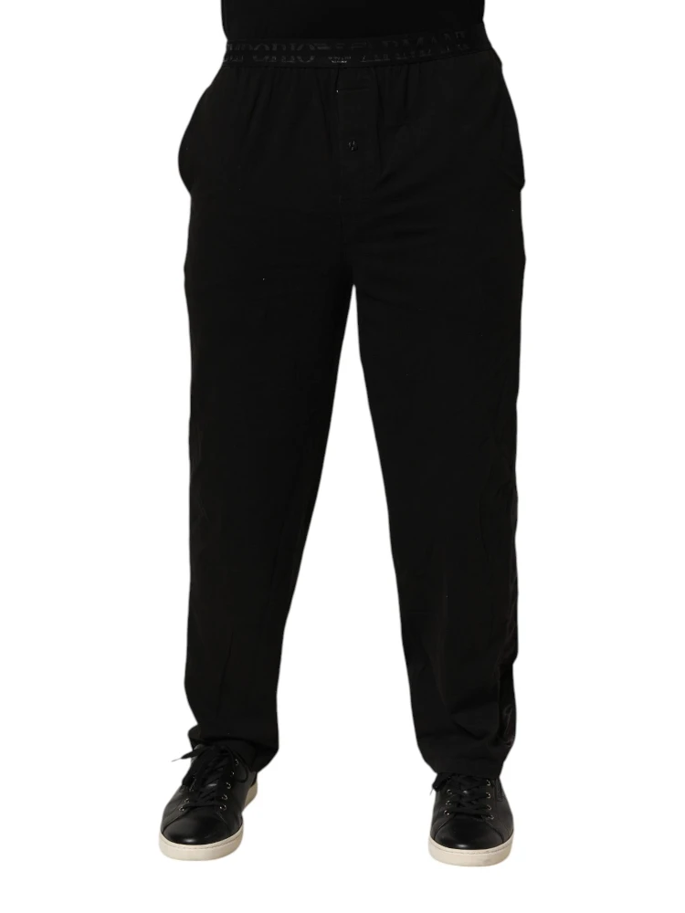Black Cotton Blend Logo Waistband Trouser Pants
