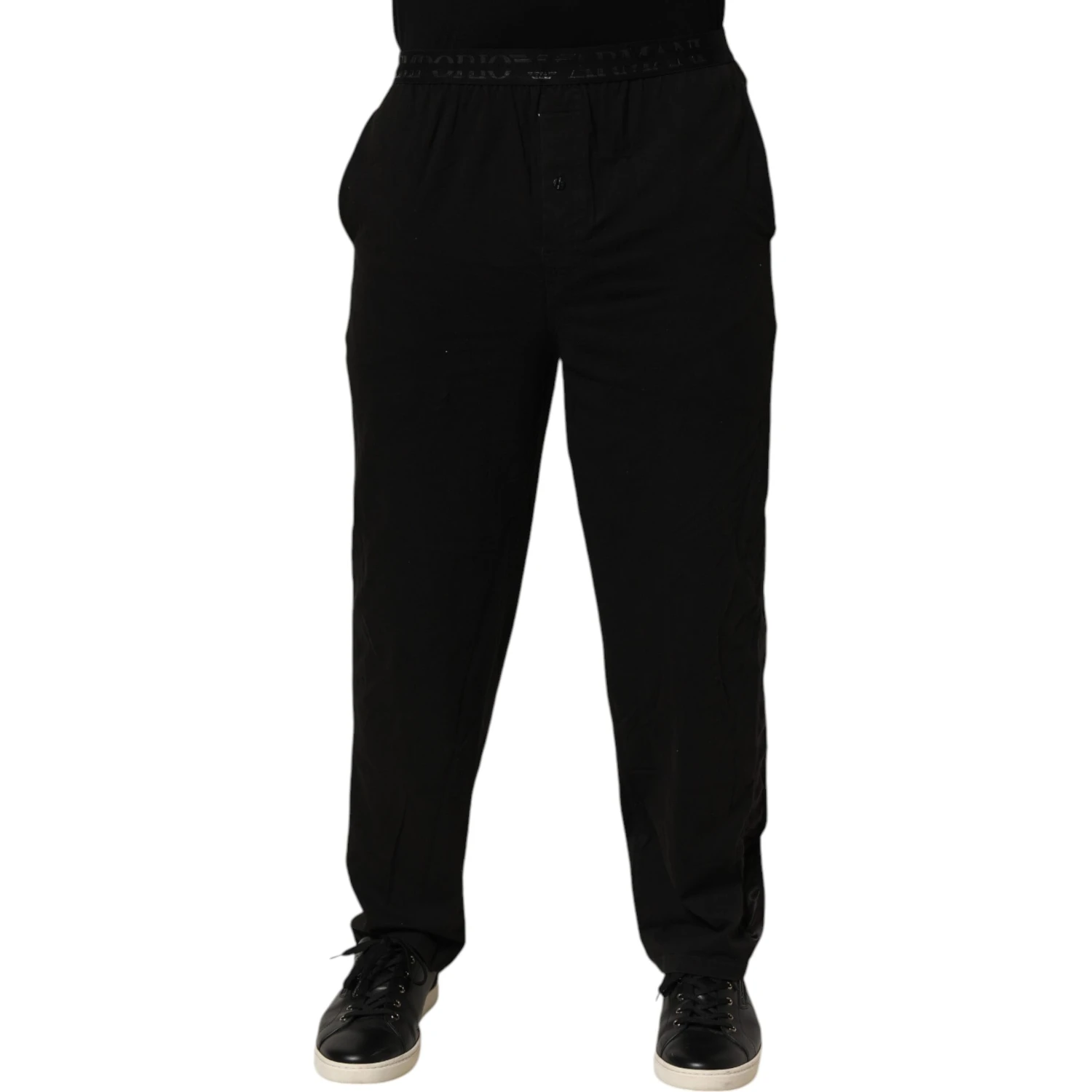 Black Cotton Blend Logo Waistband Trouser Pants