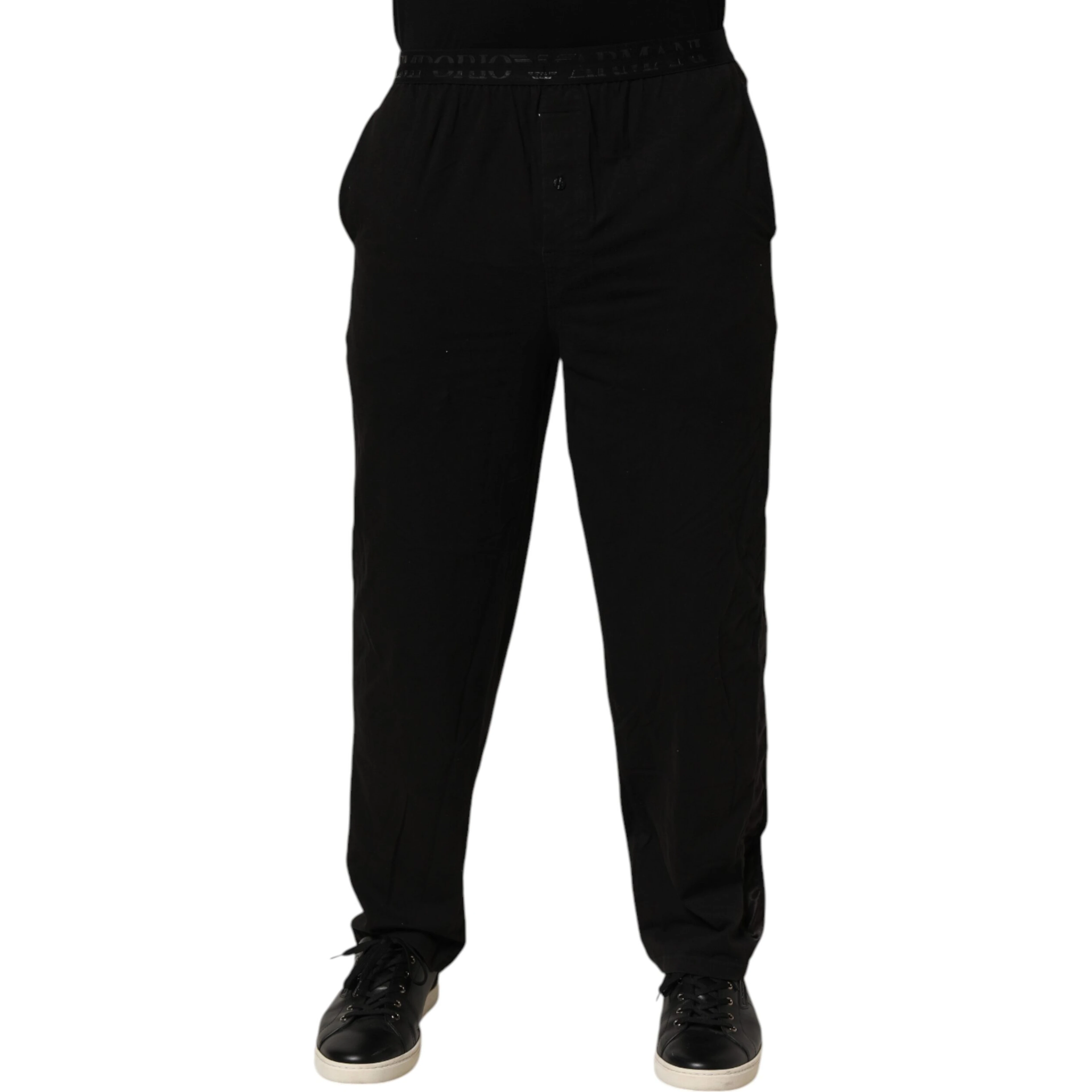 Black Cotton Blend Logo Waistband Trouser Pants
